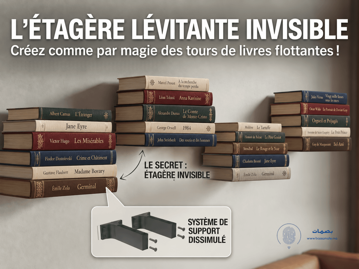 Étagère Murale Invisible : L'Illusion du Livre Flottant | Par bassamate.ma